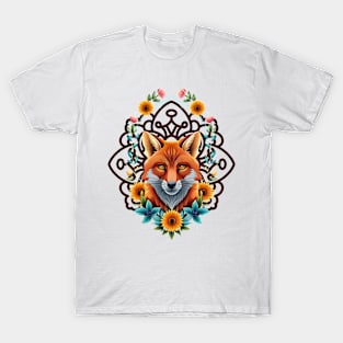 Fox and flowers tattoo style 1 T-Shirt